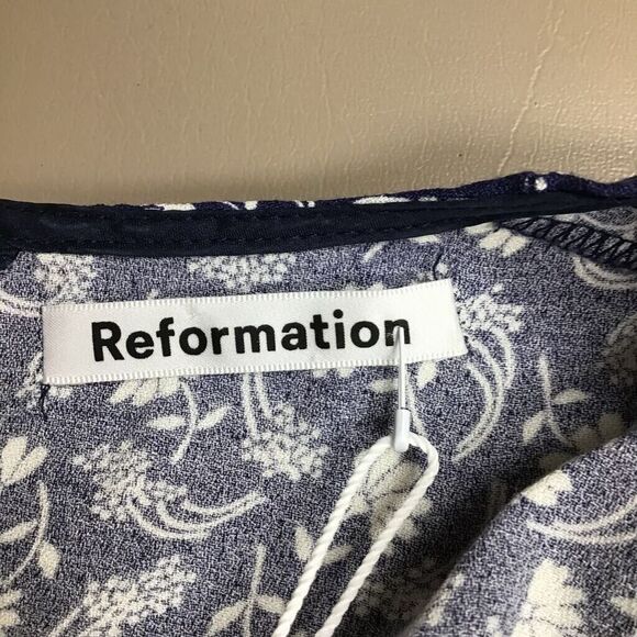 Reformation Womens‎ A Line Dress Blue White Floral Keyhole Back 3/4 Sleeve 0 New - Picture 4 of 7